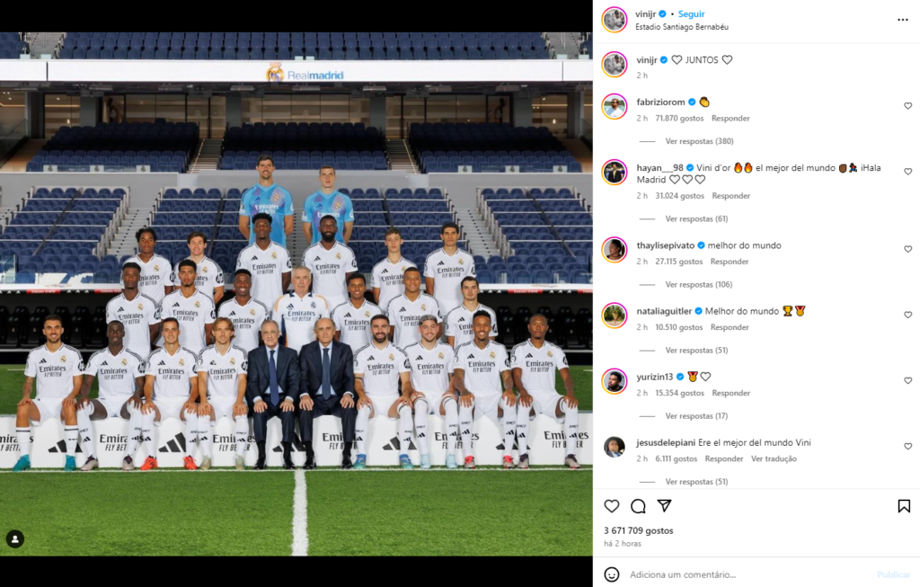 Vini-Insta-1024x653 Vini mostra Amor pelo Real Madrid em post: 'Juntos'